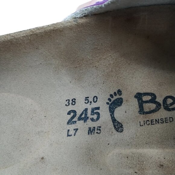 Betula Birkenstock Purple Slip On Leather Clogs Size 38 US 7 Flower Perforated - Picture 10 of 13